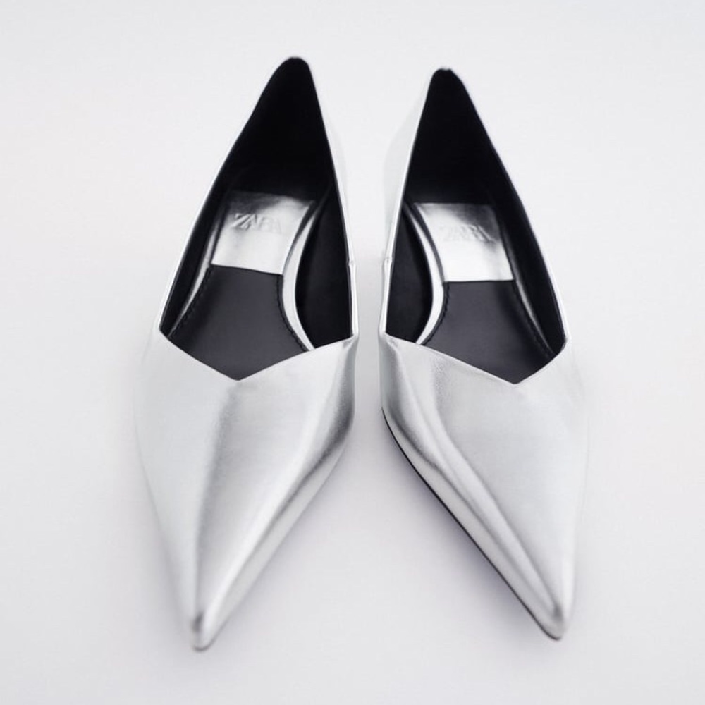 NWT Zara Metallic High-Heeled Pointed Toe Shoes